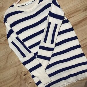 EQUIPMENT FEMME WOMEN'S 100%‎ CASHMERE SWEATSHIRT/TUNIC CREAM BLUE STRIPE S/P.